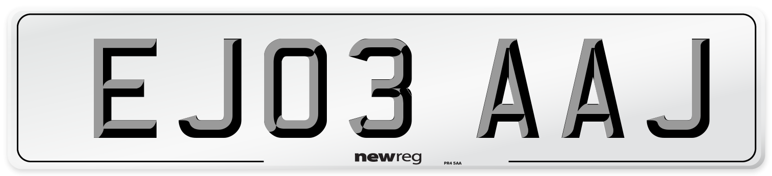 EJ03 AAJ Number Plate from New Reg